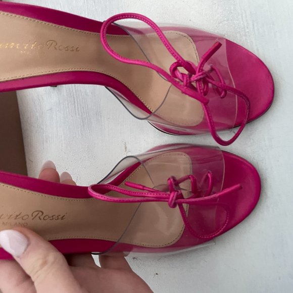 Gianvito Rossi Fuchsia Helmut Bow-detailed PVC and Leather Mules Open Toe - Picture 7 of 12